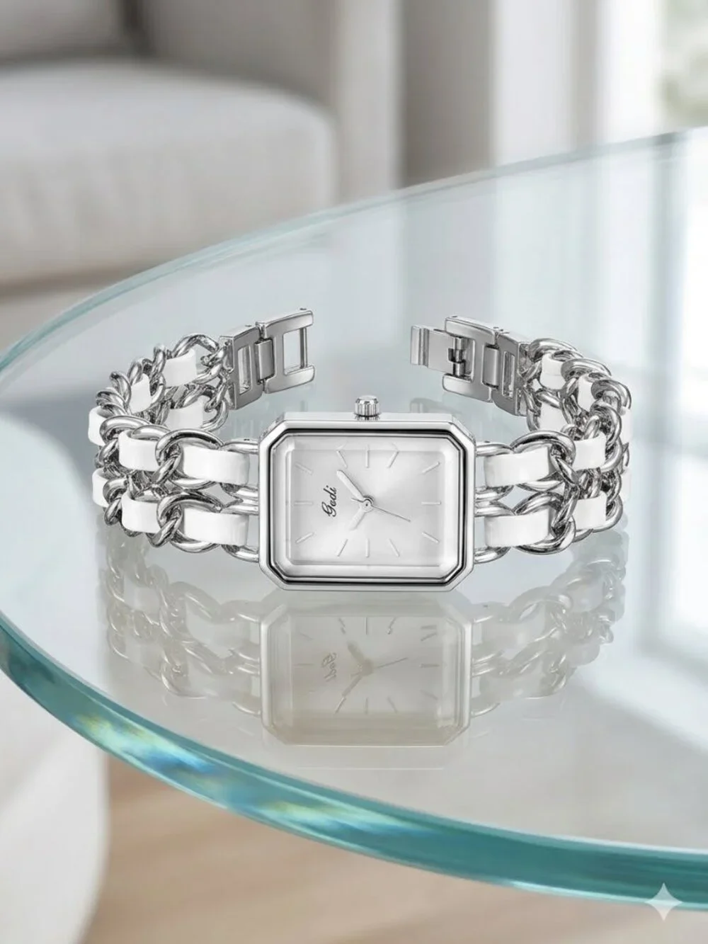 Elegant Womens Square Bracelet Watch, Chain Braid Band Quartz Watch